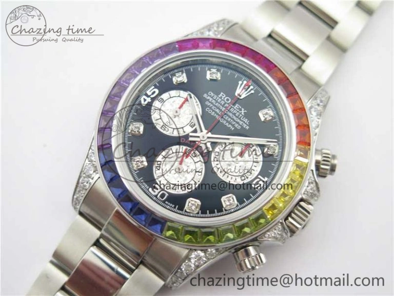 Daytona116599RBOW SS  Rainbow Crystal BLF Best Edition Black Dial on SS Bracelet A Unique 3174