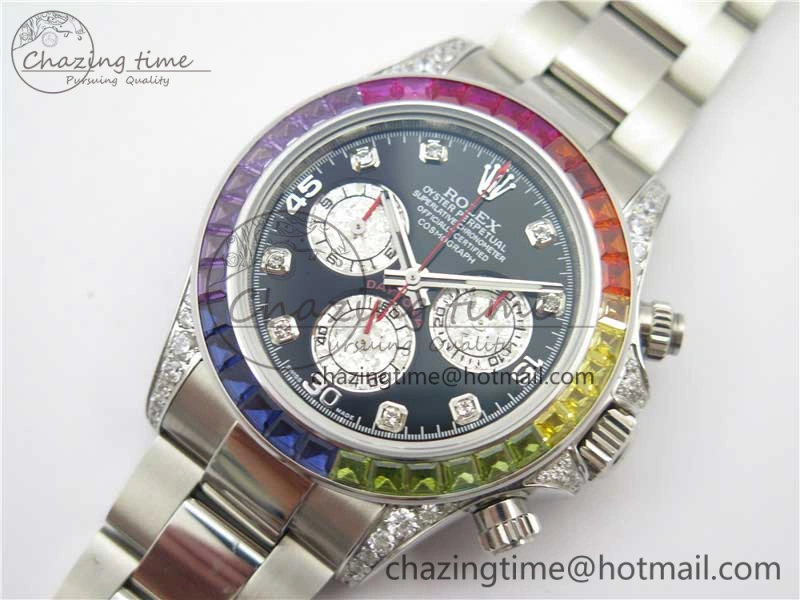 Daytona116599RBOW SS  Rainbow Crystal BLF Best Edition Black Dial on SS Bracelet A Unique 3174