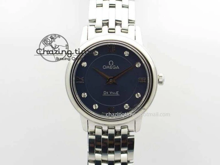 Trendsetting De Ville 27mm Ladies MK 1:1 Best Edition Blue Dial Diamond Markers On SS Bracelet Ronda Quartz 8189