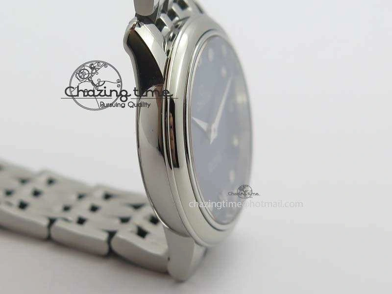 Trendsetting De Ville 27mm Ladies MK 1:1 Best Edition Blue Dial Diamond Markers On SS Bracelet Ronda Quartz 8189