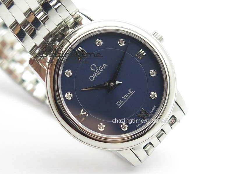 Trendsetting De Ville 27mm Ladies MK 1:1 Best Edition Blue Dial Diamond Markers On SS Bracelet Ronda Quartz 8189