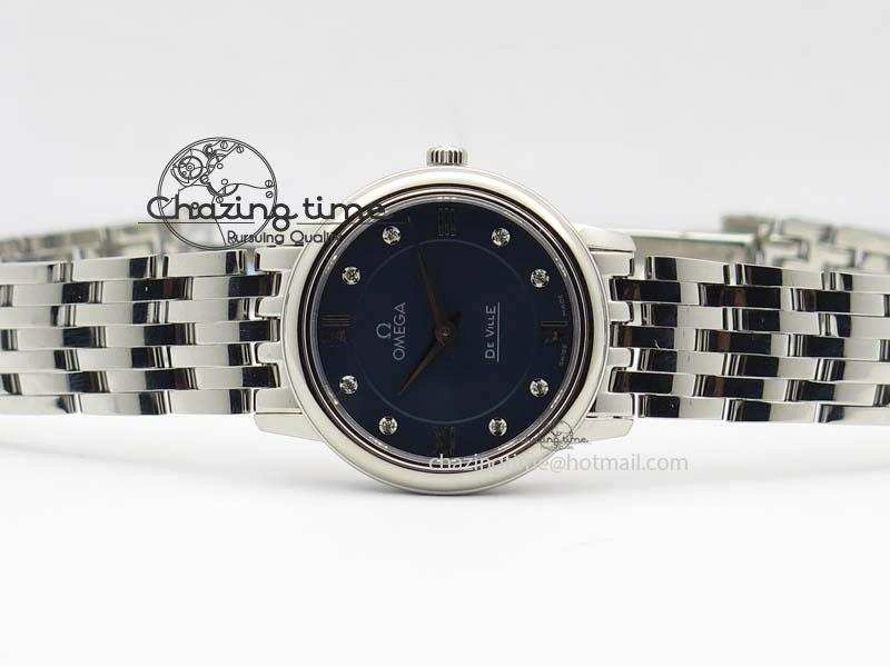 Trendsetting De Ville 27mm Ladies MK 1:1 Best Edition Blue Dial Diamond Markers On SS Bracelet Ronda Quartz 8189