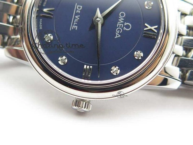 Trendsetting De Ville 27mm Ladies MK 1:1 Best Edition Blue Dial Diamond Markers On SS Bracelet Ronda Quartz 8189