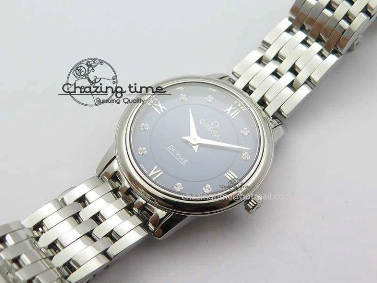 Trendsetting De Ville 27mm Ladies MK 1:1 Best Edition Blue Dial Diamond Markers On SS Bracelet Ronda Quartz 8189