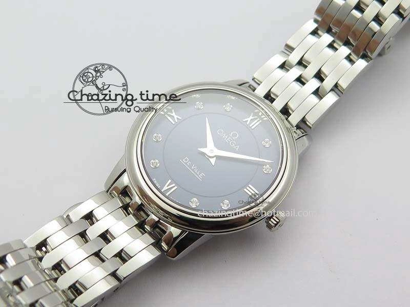 Trendsetting De Ville 27mm Ladies MK 1:1 Best Edition Blue Dial Diamond Markers On SS Bracelet Ronda Quartz 8189