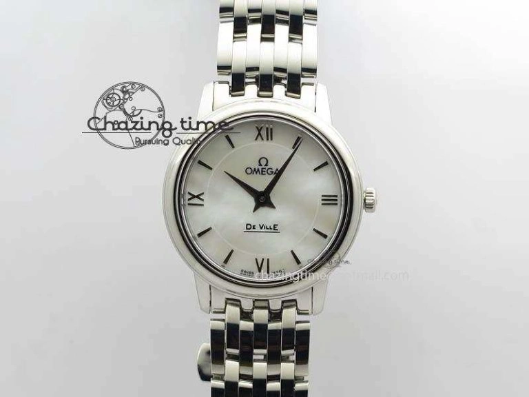 WaterResistant De Ville 27mm Ladies MK 1:1 Best Edition White MOP Dial On SS Bracelet Ronda Quartz 8191