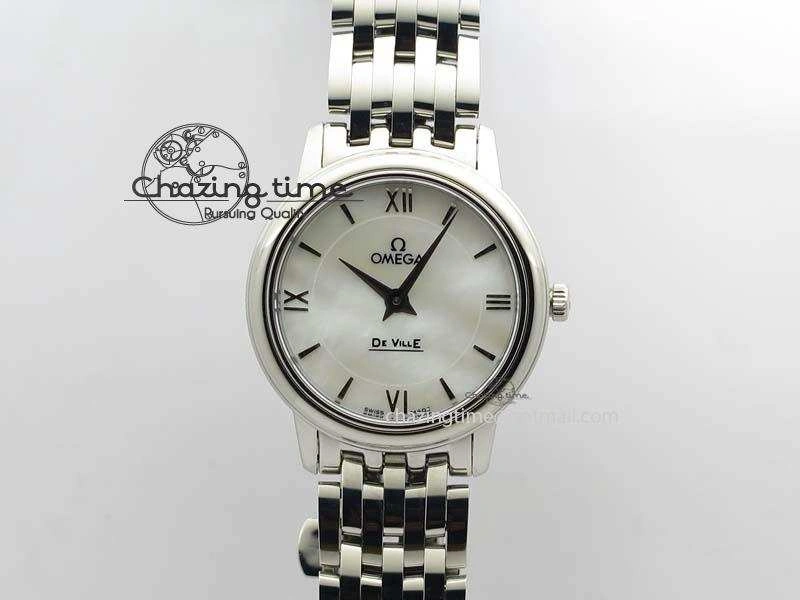 WaterResistant De Ville 27mm Ladies MK 1:1 Best Edition White MOP Dial On SS Bracelet Ronda Quartz 8191