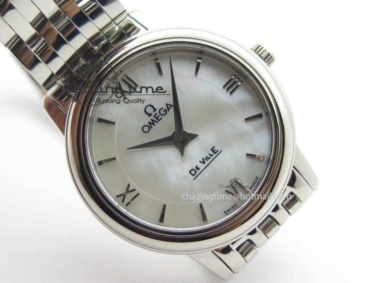 WaterResistant De Ville 27mm Ladies MK 1:1 Best Edition White MOP Dial On SS Bracelet Ronda Quartz 8191
