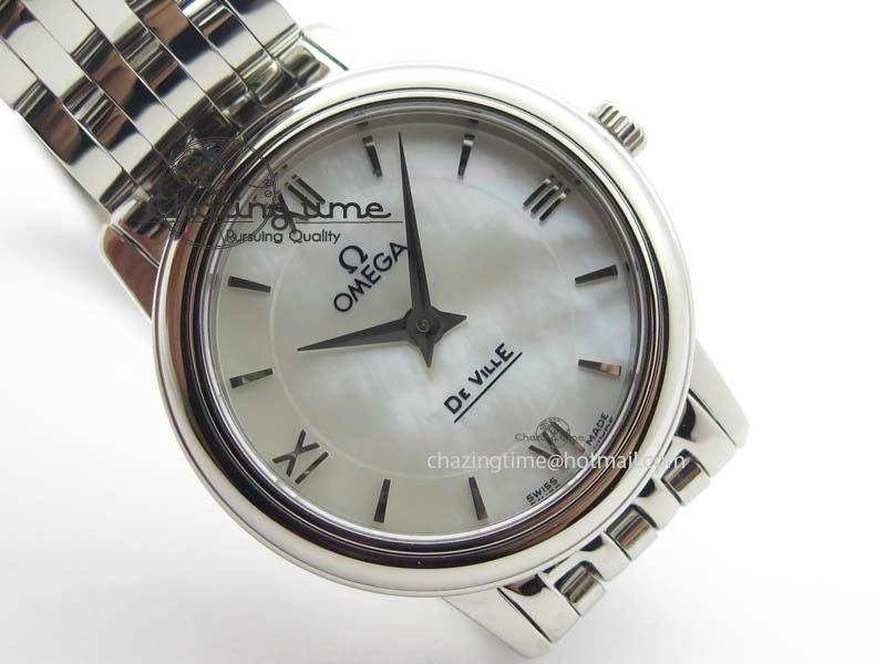 WaterResistant De Ville 27mm Ladies MK 1:1 Best Edition White MOP Dial On SS Bracelet Ronda Quartz 8191