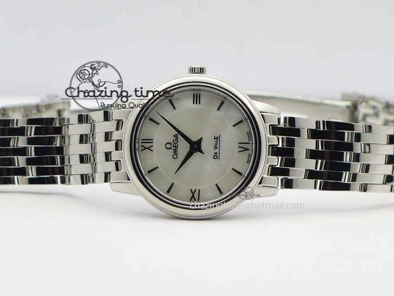 WaterResistant De Ville 27mm Ladies MK 1:1 Best Edition White MOP Dial On SS Bracelet Ronda Quartz 8191