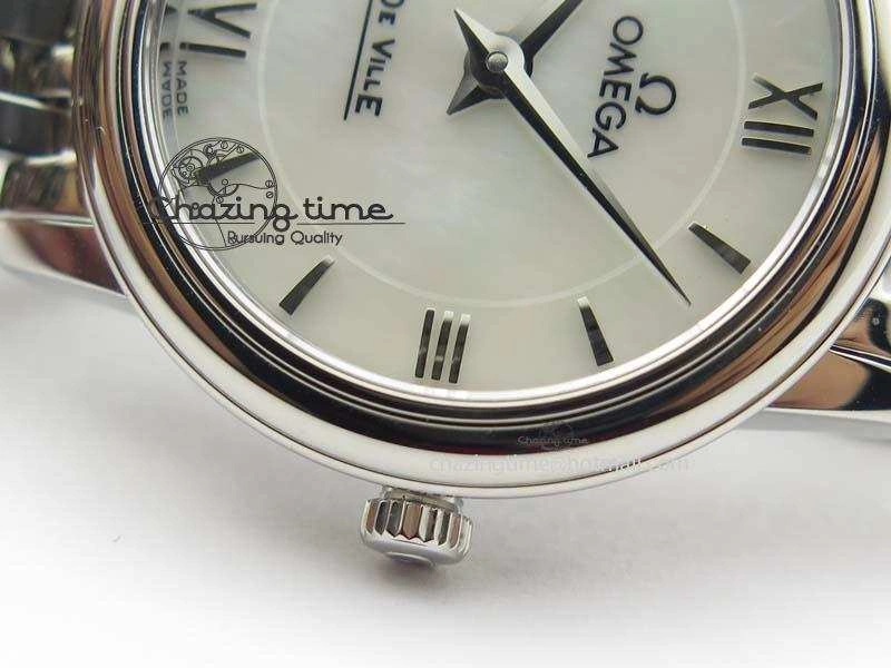 WaterResistant De Ville 27mm Ladies MK 1:1 Best Edition White MOP Dial On SS Bracelet Ronda Quartz 8191