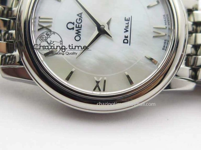WaterResistant De Ville 27mm Ladies MK 1:1 Best Edition White MOP Dial On SS Bracelet Ronda Quartz 8191