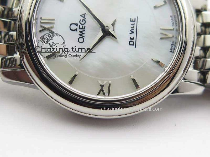 WaterResistant De Ville 27mm Ladies MK 1:1 Best Edition White MOP Dial On SS Bracelet Ronda Quartz 8191
