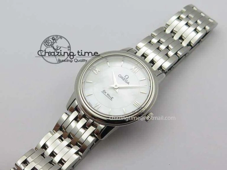 WaterResistant De Ville 27mm Ladies MK 1:1 Best Edition White MOP Dial On SS Bracelet Ronda Quartz 8191
