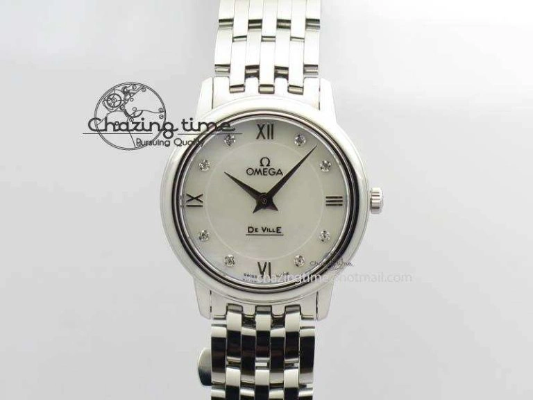 De Ville 27mm Ladies MK 1:1 Best Edition White MOP Diamond Markers On SS Bracelet Ronda Quartz Packable 8190