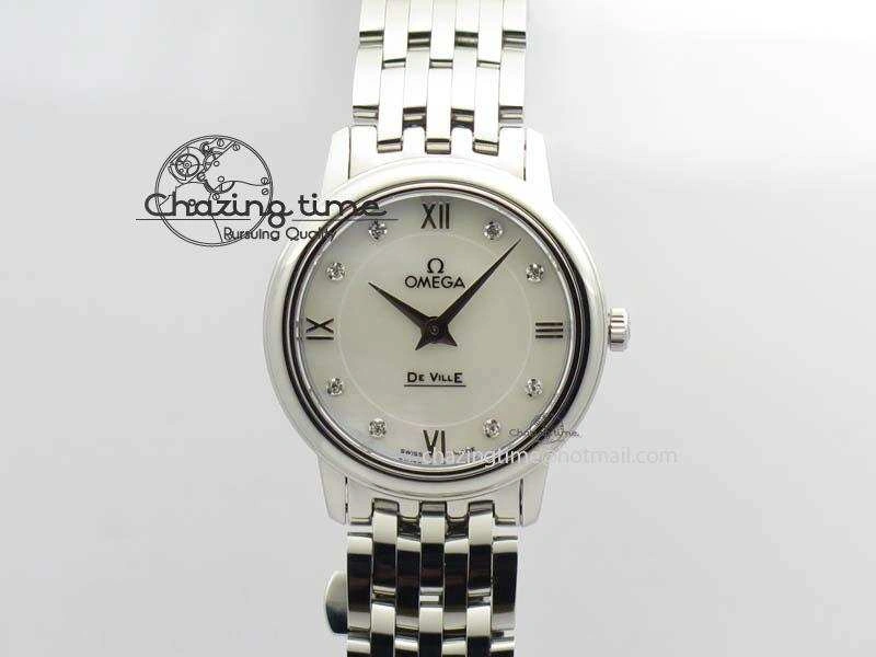 De Ville 27mm Ladies MK 1:1 Best Edition White MOP Diamond Markers On SS Bracelet Ronda Quartz Packable 8190