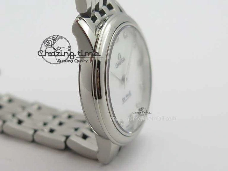 De Ville 27mm Ladies MK 1:1 Best Edition White MOP Diamond Markers On SS Bracelet Ronda Quartz Packable 8190