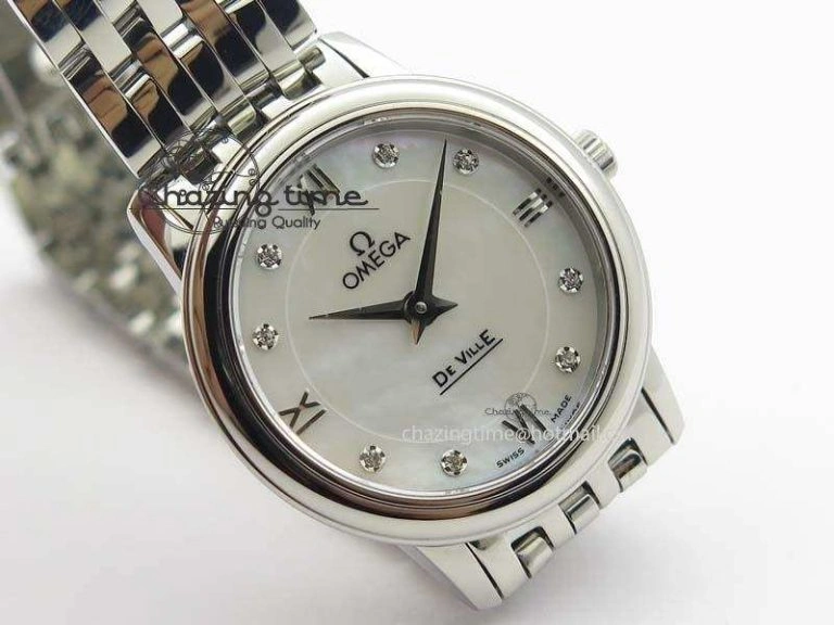 De Ville 27mm Ladies MK 1:1 Best Edition White MOP Diamond Markers On SS Bracelet Ronda Quartz Packable 8190