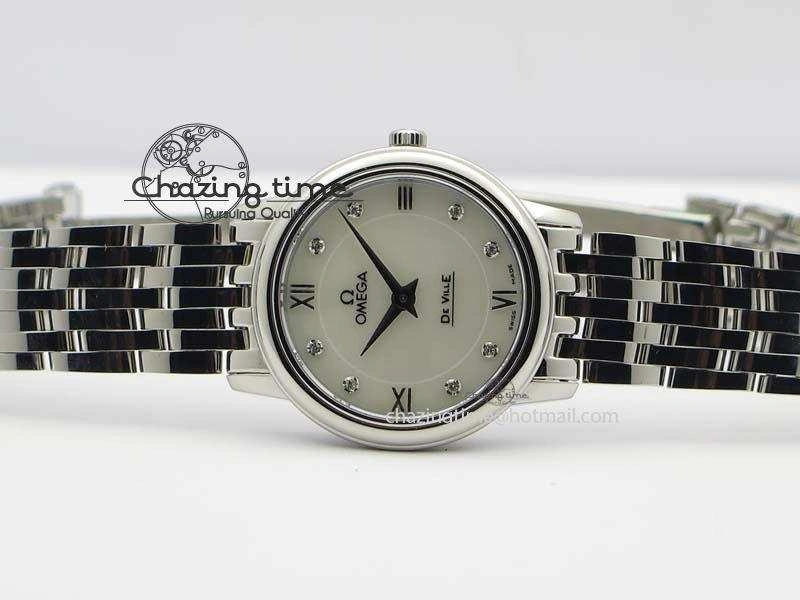 De Ville 27mm Ladies MK 1:1 Best Edition White MOP Diamond Markers On SS Bracelet Ronda Quartz Packable 8190