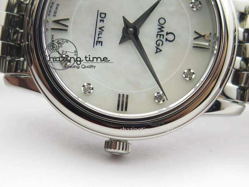 De Ville 27mm Ladies MK 1:1 Best Edition White MOP Diamond Markers On SS Bracelet Ronda Quartz Packable 8190
