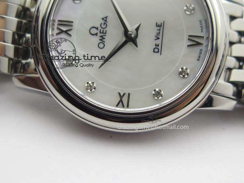 De Ville 27mm Ladies MK 1:1 Best Edition White MOP Diamond Markers On SS Bracelet Ronda Quartz Packable 8190
