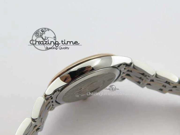 De Ville 27mm SS RG Ladies MK 1:1 Best Edition White MOP Dial Diamond Markers On SS Bracelet Ronda Quartz MultiPurpose 8198