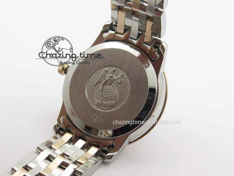 De Ville 27mm SS RG Ladies MK 1:1 Best Edition White MOP Dial Diamond Markers On SS Bracelet Ronda Quartz MultiPurpose 8198