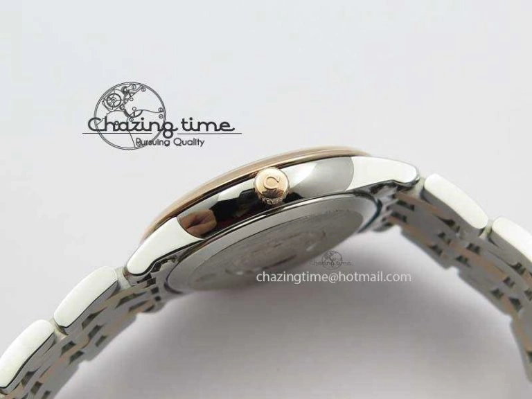 WrinkleFree De Ville 27mm SS RG Ladies MK 1:1 Best Edition White MOP Dial On SS Bracelet Ronda Quartz 8196