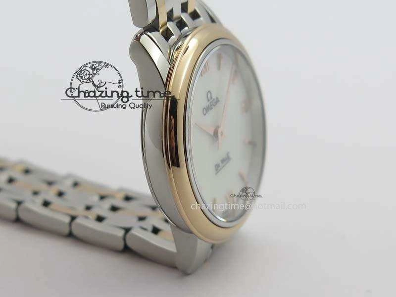 WrinkleFree De Ville 27mm SS RG Ladies MK 1:1 Best Edition White MOP Dial On SS Bracelet Ronda Quartz 8196
