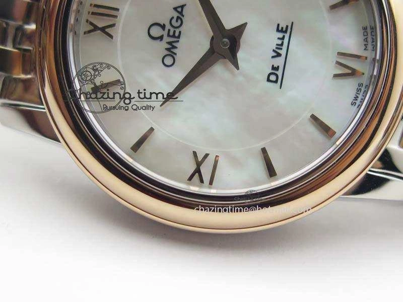 WrinkleFree De Ville 27mm SS RG Ladies MK 1:1 Best Edition White MOP Dial On SS Bracelet Ronda Quartz 8196