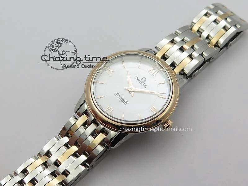 WrinkleFree De Ville 27mm SS RG Ladies MK 1:1 Best Edition White MOP Dial On SS Bracelet Ronda Quartz 8196