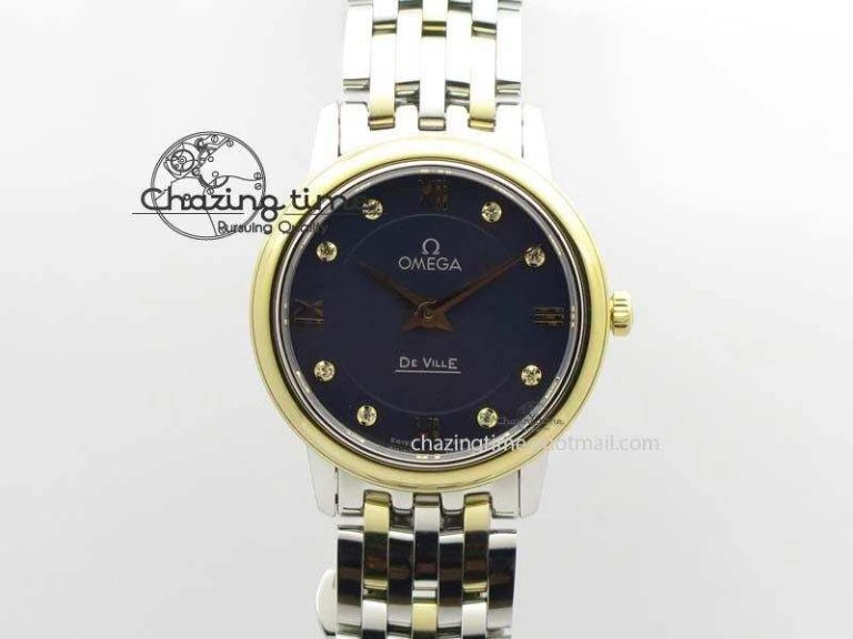 GoodFit De Ville 27mm SS YG Ladies MK 1:1 Best Edition Blue Dial Diamond Markers On SS Bracelet Ronda Quartz 8186