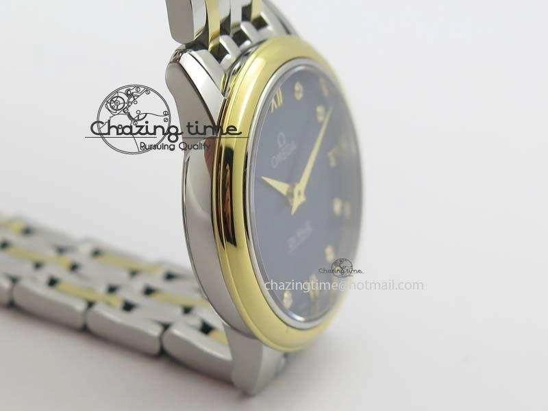 GoodFit De Ville 27mm SS YG Ladies MK 1:1 Best Edition Blue Dial Diamond Markers On SS Bracelet Ronda Quartz 8186
