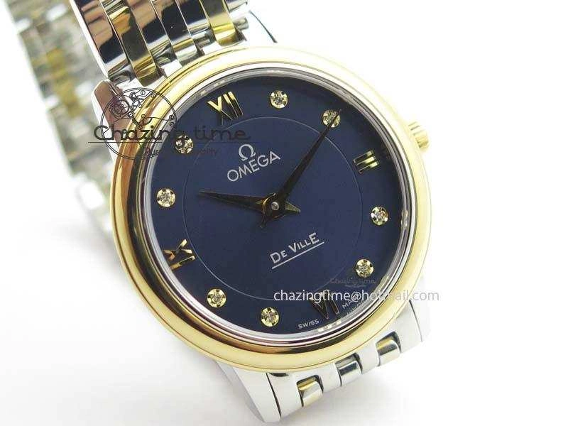 GoodFit De Ville 27mm SS YG Ladies MK 1:1 Best Edition Blue Dial Diamond Markers On SS Bracelet Ronda Quartz 8186