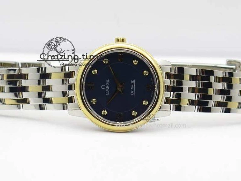 GoodFit De Ville 27mm SS YG Ladies MK 1:1 Best Edition Blue Dial Diamond Markers On SS Bracelet Ronda Quartz 8186
