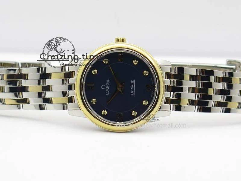 GoodFit De Ville 27mm SS YG Ladies MK 1:1 Best Edition Blue Dial Diamond Markers On SS Bracelet Ronda Quartz 8186
