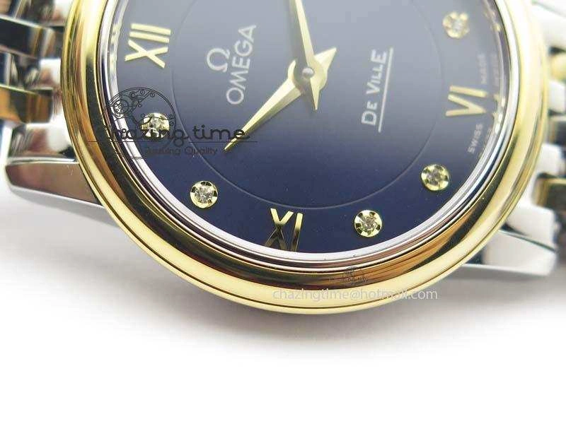 GoodFit De Ville 27mm SS YG Ladies MK 1:1 Best Edition Blue Dial Diamond Markers On SS Bracelet Ronda Quartz 8186