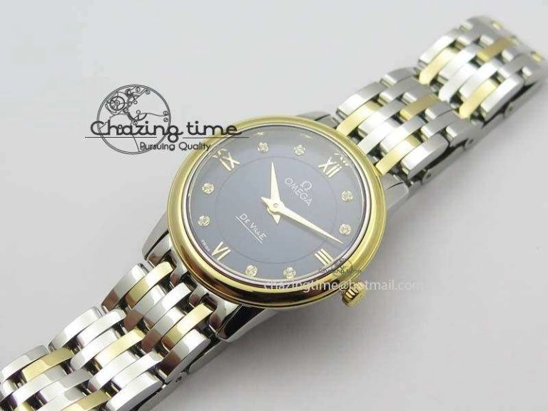 GoodFit De Ville 27mm SS YG Ladies MK 1:1 Best Edition Blue Dial Diamond Markers On SS Bracelet Ronda Quartz 8186