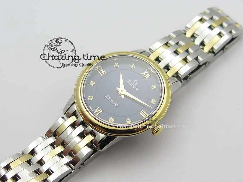 GoodFit De Ville 27mm SS YG Ladies MK 1:1 Best Edition Blue Dial Diamond Markers On SS Bracelet Ronda Quartz 8186