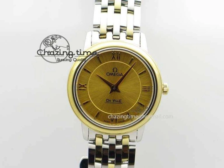 Sustainable De Ville 27mm SS YG Ladies MK 1:1 Best Edition Gold Dial On SS Bracelet Ronda Quartz 8183