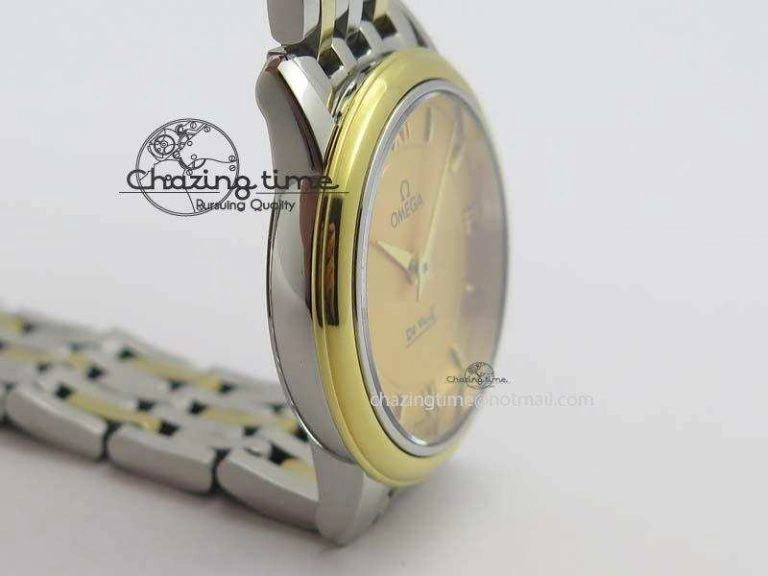 Sustainable De Ville 27mm SS YG Ladies MK 1:1 Best Edition Gold Dial On SS Bracelet Ronda Quartz 8183