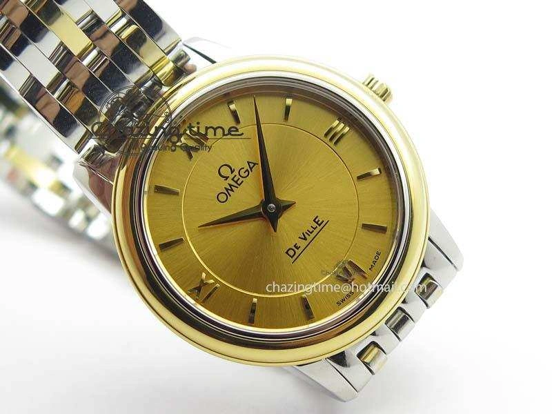 Sustainable De Ville 27mm SS YG Ladies MK 1:1 Best Edition Gold Dial On SS Bracelet Ronda Quartz 8183
