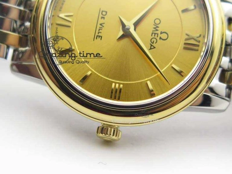 Sustainable De Ville 27mm SS YG Ladies MK 1:1 Best Edition Gold Dial On SS Bracelet Ronda Quartz 8183