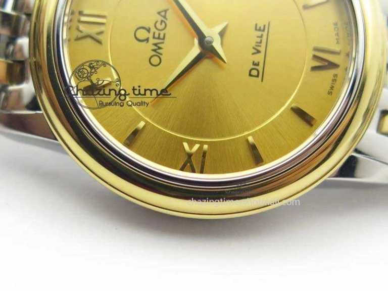 Sustainable De Ville 27mm SS YG Ladies MK 1:1 Best Edition Gold Dial On SS Bracelet Ronda Quartz 8183