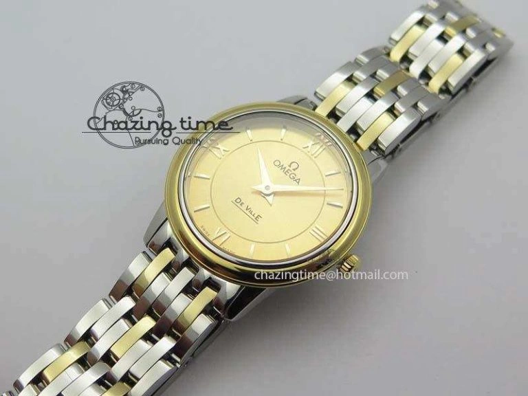 Sustainable De Ville 27mm SS YG Ladies MK 1:1 Best Edition Gold Dial On SS Bracelet Ronda Quartz 8183