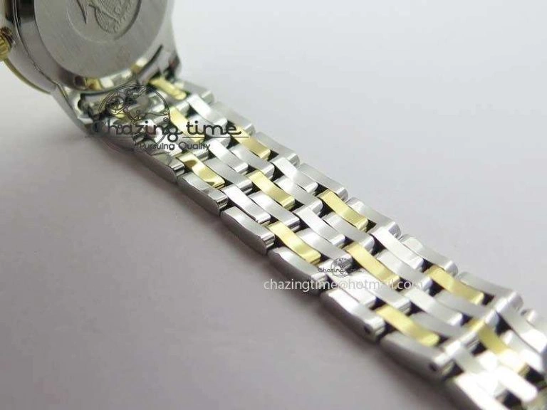 Original De Ville 27mm SS YG Ladies MK 1:1 Best Edition White MOP Dial Diamond Markers On SS Bracelet Ronda Quartz 8187