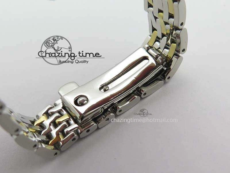 Original De Ville 27mm SS YG Ladies MK 1:1 Best Edition White MOP Dial Diamond Markers On SS Bracelet Ronda Quartz 8187