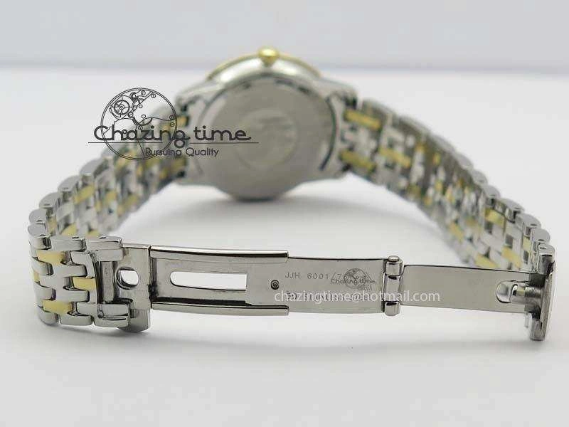 Original De Ville 27mm SS YG Ladies MK 1:1 Best Edition White MOP Dial Diamond Markers On SS Bracelet Ronda Quartz 8187