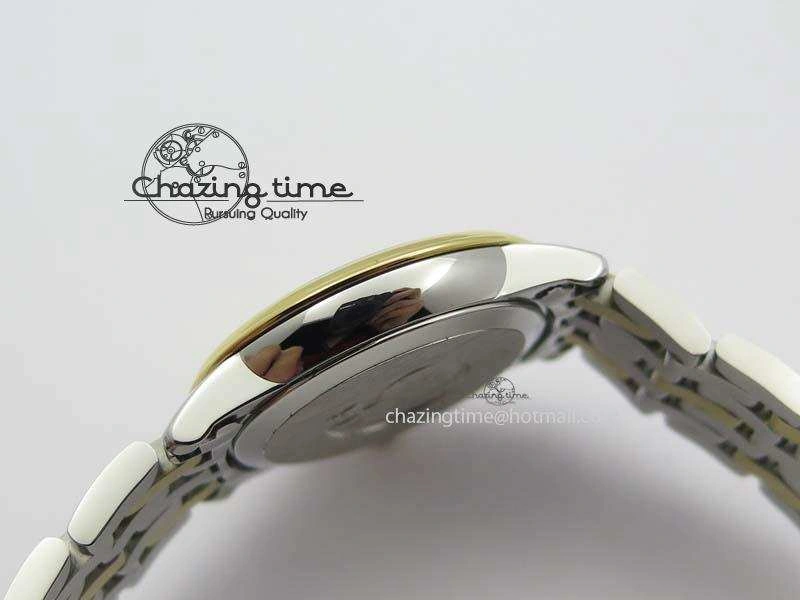 De Ville 27mm SS YG Ladies MK 1:1 Best Edition White MOP Dial On SS Bracelet Ronda Quartz ModernLook 8192