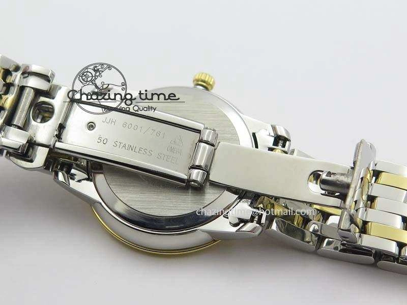 De Ville 27mm SS YG Ladies MK 1:1 Best Edition White MOP Dial On SS Bracelet Ronda Quartz ModernLook 8192